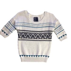 American Eagle Outfitters Striped Knit Sweater XS Cream Blue